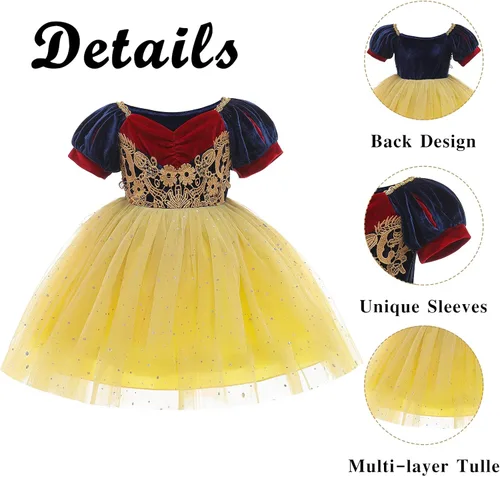 Vista 4 de JOURPEO Vestido de princesa para niñas pequeñas disfraz de cosplay de Halloween con accesorios