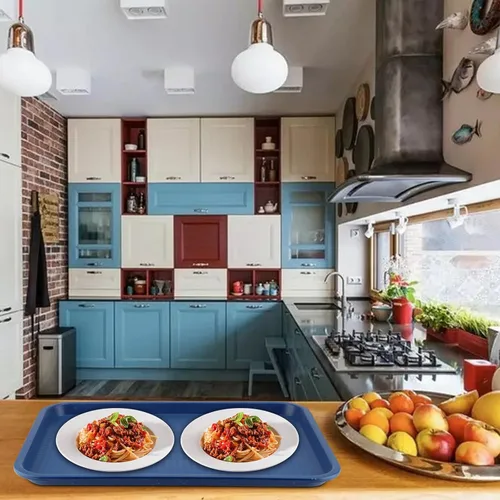 Vista 6 de Paquete de 10 bandejas de plástico para comida rápida, bandejas de plástico para cafeterías de 16 x 12 pulgadas con superficie texturizada, bandejas