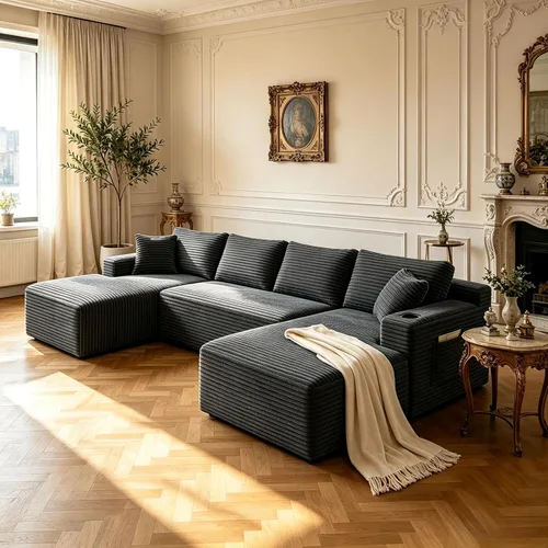 Vista 28 de Sofá cama modular de 124 pulgadas, sofá de nube sin hueso para sala de estar, sofá de 5 asientos en forma de U con 2 bolsillos de almacenamiento y 2