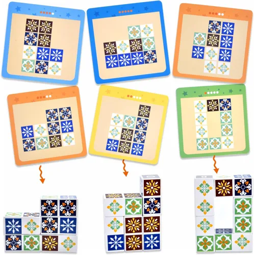 Vista 2 de varbertos Juego de rompecabezas de madera a juego, rompecabezas de bloques de patrón de bloques de construcción con campana para niños y adultos