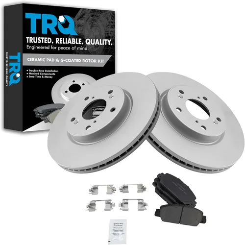 Vista 92 de TRQ Juego de pastillas de freno delantero y rotores con revestimiento de cerámica compatible con Jeep Compass Patriot 2017