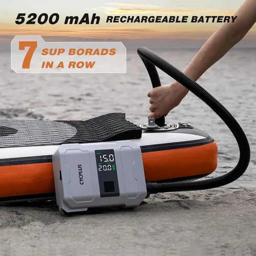 Vista 3 de CYCPLUS Bomba de paddleboard recargable de 20 PSI, inflado rápido inteligente de doble etapa, función de desinflado, apagado automático y pantalla
