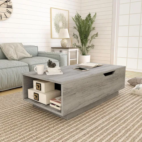 Vista 2 de 24/7 Shop at Home Kianna - Mesa auxiliar elevable de 47 pulgadas con almacenamiento, diseño de granja con compartimento oculto, muebles
