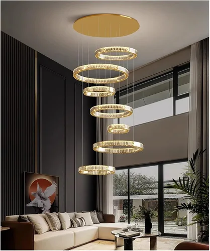 Vista 3 de Gold Crystal Modern Chandeliers Pendant Light Hanging Lamp Led for Living Indoor Lighting 7Laps D100CM H3M
