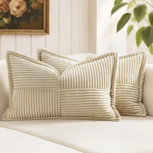 Vista 46 de MIULEE - Juego de 2 fundas de almohada beige de 12 x 12 pulgadas con entretejido, fundas de almohada a rayas bohemias supersuaves con textura