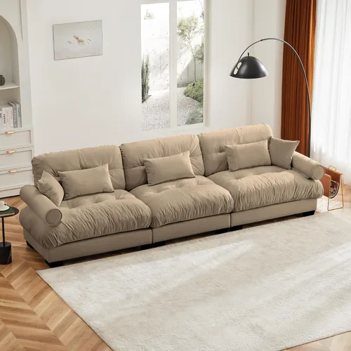 Vista 25 de Otomana beige para sofá modular modular, sofá individual, asiento otomano para sofá modular convertible, sofás de terciopelo para sala de estar