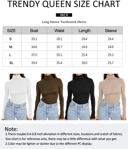 Vista 5 de Trendy Queen Camisas de manga larga con cuello alto para mujer, a la moda, básicas, ajustadas, suaves, térmicas, para otoño