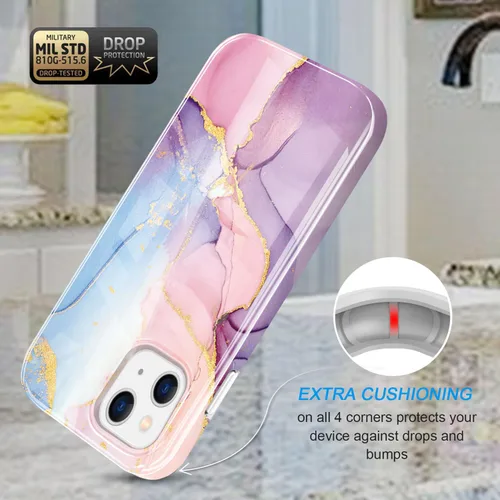 Vista 4 de luolnh Funda dorada brillante compatible con iPhone 13 Mini, diseño de mármol, a prueba de golpes, delgada y suave, funda de silicona para iPhone 13