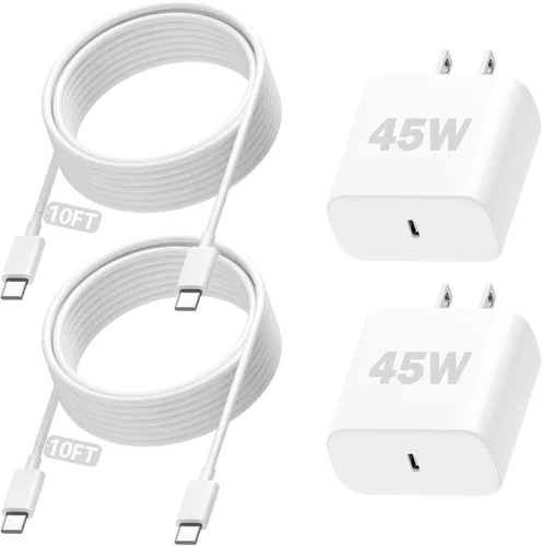 Vista 8 de Cargador súper rápido de 45 W para Samsung, cargador de teléfono Android, paquete de 2 Cable USB C a C de 10 pies, bloque de carga de 45 vatios