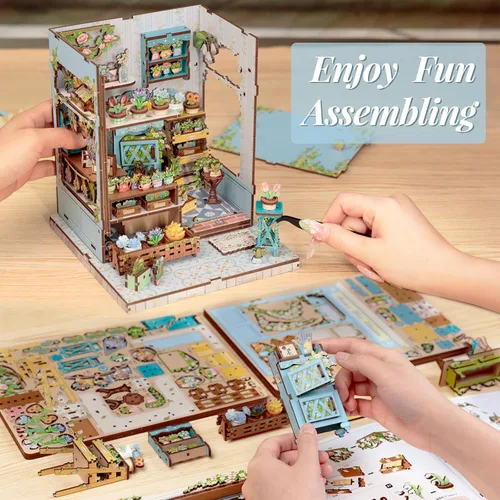 Vista 3 de Kit de Rincón de Libros, Kits de Casa en Miniatura DIY para Adultos y Adolescentes, Casa de Muñecas Pequeña Booknook Casa de Jardín Estantería