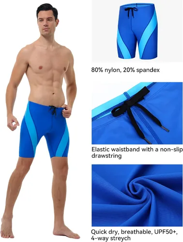 Vista 4 de Runhit Swim Jammers for Men, UPF 50+ Men's Athletic Swimwear Jammers, Endurance Swimsuit for Training Racing