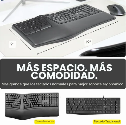 Vista 6 de X9 Teclado ergonómico inalámbrico con reposamuñecas - Tu comodidad importa - Teclado ergonómico recargable de tamaño completo 2.4G inalámbrico