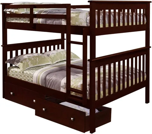 Vista 9 de Donco Kids 120-3-TTWH_505-W - Litera estilo misión con dos cajones debajo de la cama Capuchino oscuro