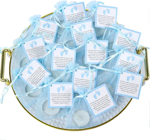 Vista 9 de Juego de 50 velas de té para recuerdos de fiesta de baby shower, recuerdos de bautizo para invitados, recuerdos de revelación de género de niña, Rosa