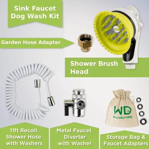Vista 2 de Wondurdog Accesorio rociador para fregadero de lavado de perros con protector contra salpicaduras y dientes de goma. Se adapta a grifos de cocina