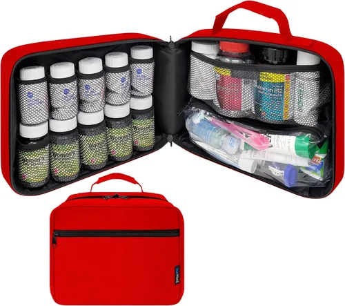 Vista 12 de Organizador de frascos de píldoras acolchado grande, bolsa de medicamentos, estuche, portador para medicamentos, vitaminas y suministros médicos