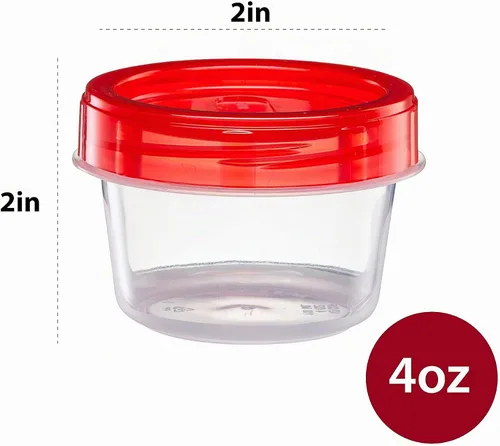 Vista 6 de ELEGANT DISPOSABLES Paquete de 10 recipientes con tapa giratoria de 4 onzas, parte inferior transparente con tapa roja de rosca superior roscada