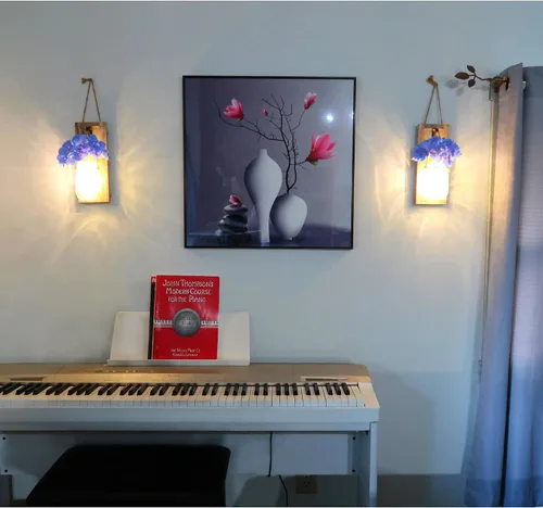 Vista 6 de Decoración de Pared de Granja para Sala de Estar, Decoración Rústica Colgante de Pared, Decoración de Pared con Frasco Mason, Juego de 2 con Luces