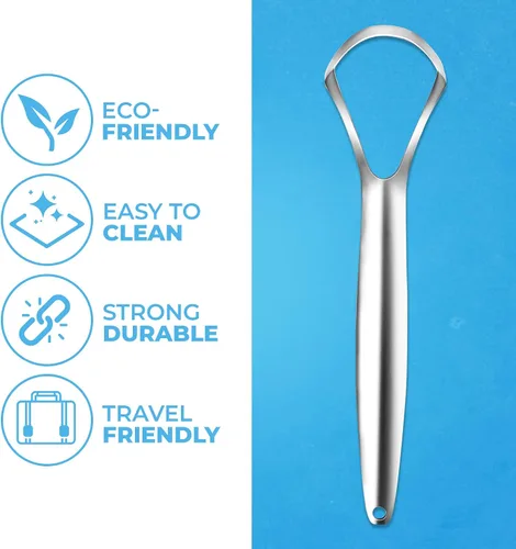 Vista 4 de HOKIN Raspador de lengua para adultos con estuche de viaje (paquete de 1 unidad de cuidado bucal) – Limpiador de lengua en forma de cuchara 100%