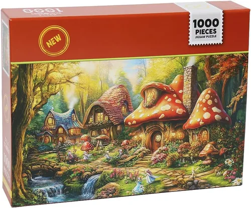 Vista 2 de Rompecabezas de pueblo de hongos para adultos, rompecabezas de fantasía