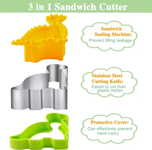 Vista 4 de Cortador de sándwiches para el almuerzo de los niños, 22 piezas (GRANDE), máquina de sándwiches de Nifogo y juego de cortadores de galletas