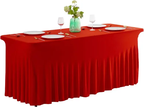 Vista 9 de Falda de mesa de poliéster ajustable de una pieza de elastano, mantel rectangular resistente a las arrugas para eventos de bodas, fiestas