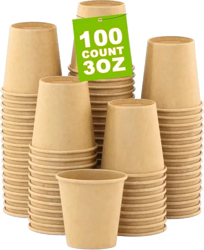 Vista 13 de Paquete de 100 tazas de café desechables de 8 onzas, tazas de papel desechables de color marrón a granel, tazas de café para té caliente, chocolate
