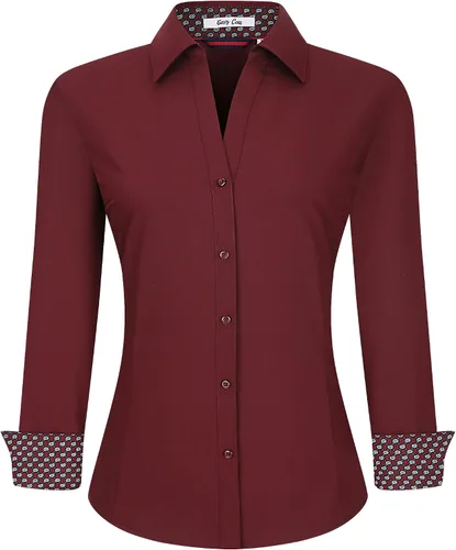 Vista 29 de Esabel.C Camisas de manga larga con botones para mujer, ajuste regular, blusa de trabajo elástica
