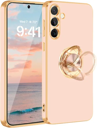 Vista 22 de Fingic Compatible con Samsung Galaxy S22 Funda con Soporte de Anillo, [Soporte de Anillo Giratorio 360° Magnético con Kickstand][Borde Dorado