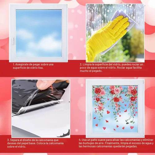Vista 7 de Whaline 9 hojas de calcomanías florales de San Valentín para ventana, diseño de rosas de primavera, hojas de eucalipto, calcomanías de vidrio