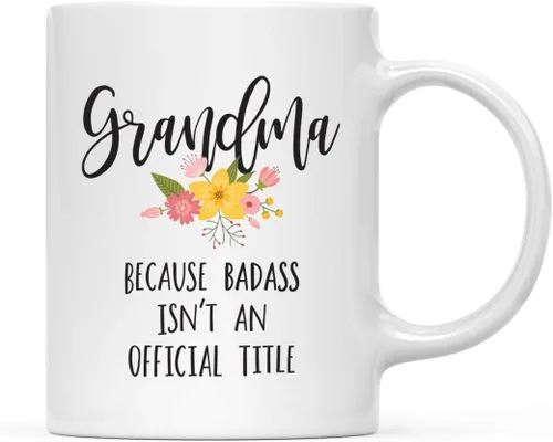 Vista 68 de Andaz Press Taza de café de 11 onzas, regalo de broma, tía porque Badass no es un título oficial, gráfico floral, 1 paquete