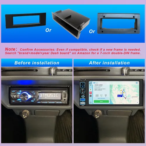 Vista 9 de Radio estéreo para automóvil DIN individual con Apple CarPlay inalámbrico y Android Auto, pantalla táctil IPS de 6.9" 1280x600, Bluetooth 5.2, radio
