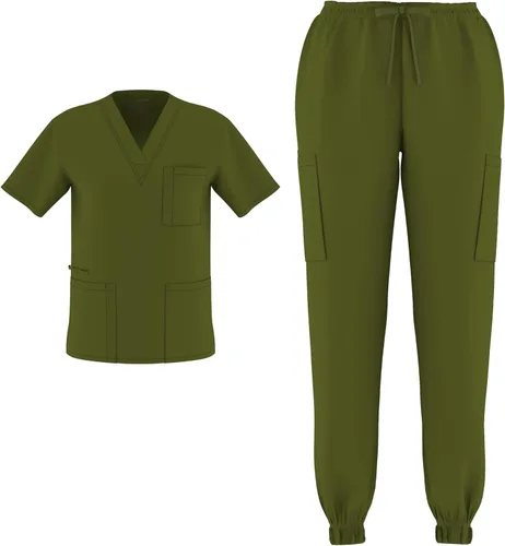 Vista 9 de Conjunto de 2 piezas unisex para hombre y mujer, para enfermería, elástico, flexible, con cuello en V Negro