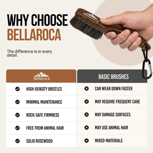 Vista 8 de BELLAROCA® Cepillo de escalada con cuerda y mosquetón, mango de palisandro, cerdas sintéticas, cepillo de escalada en roca y cepillo de boulder