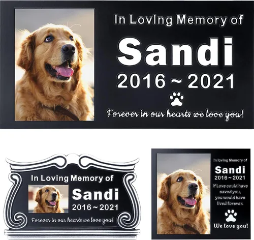 Vista 12 de Piedra sepulcral para mascotas para perros o gatos con placa grabada, piedra conmemorativa para césped y jardín, nombre personalizado y mensaje