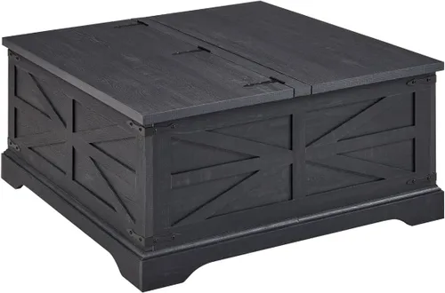 Vista 7 de Farmhouse - Mesa auxiliar cuadrada elevable con gran almacenamiento de 36 pulgadas Mesa de sala de estar de madera con compartimento oculto