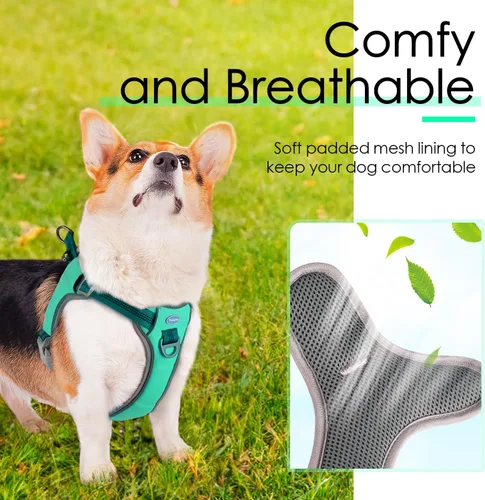 Vista 5 de ThinkPet Arnés sin tirones, a prueba de escape, chaleco reflectante para perro, ajustable, transpirable, arnés halter con clip trasero/frontal