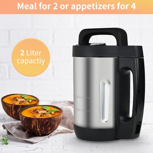 Vista 2 de Máquina para hacer sopa de 2 L, hace 4-6 porciones, máquina para hacer sopa con 6 programas preestablecidos, máquina eléctrica de sopa con Negro