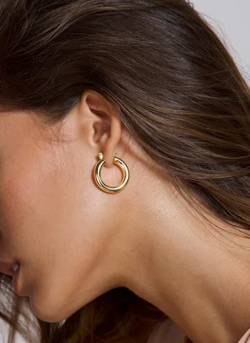 Vista 46 de Aretes de aro gruesos de oro para mujer, chapados en oro de 14 quilates, aretes de aro triple, hipoalergénicos, a la moda, aretes de aro gruesos