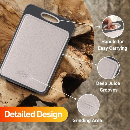 Vista 5 de APSARAS USA Tabla de cortar de doble cara, tabla de cortar de acero inoxidable de grado alimenticio para cocina, paja de trigo PP, tabla de cortar