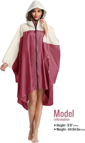 Vista 2 de SaphiRose Poncho de lluvia unisex con capucha impermeable para mujeres adultas