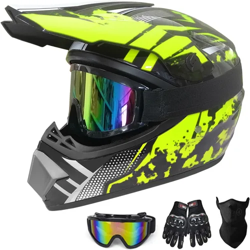 Vista 7 de Casco de motocross, casco de motocicleta ATV para jóvenes y adultos, casco de bicicleta de montaña, scooter BMX, aprobado por DOT con gafas, guantes