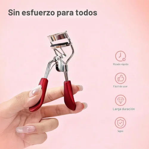 Vista 6 de Rizador de pestañas Kaasage para elevar y rizar, herramienta profesional de maquillaje de acero inoxidable con mango ergonómico y 6 almohadillas