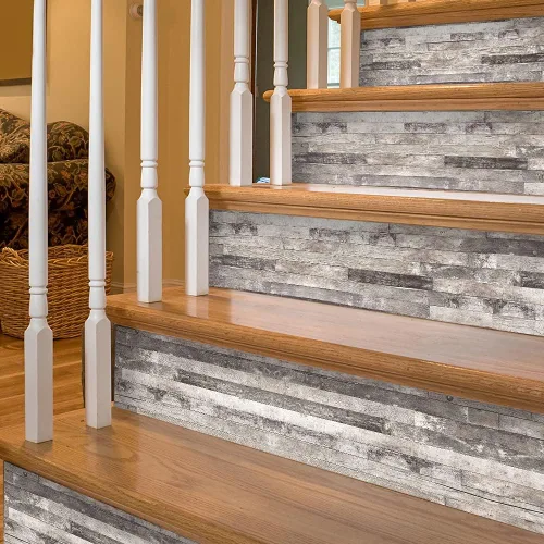 Vista 9 de funlife 3 tiras de calcomanías de vinilo autoadhesivas para escaleras, murales para escaleras, 39.37 x 7.09 pulgadas, gris ceniza Madera gris ceniza
