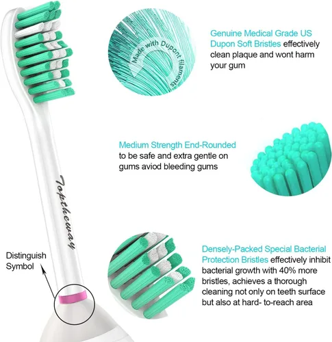 Vista 4 de Toptheway Cabezales de cepillo de repuesto compatibles con mangos de cepillo de dientes atornillables Sonicare E-Series Essence Xtreme Elite Advance