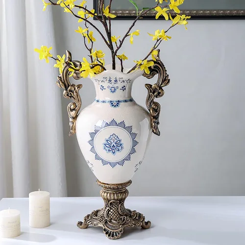 Vista 19 de Jarrón chino de porcelana de cerámica para decoración del hogar, florero japonés de 10.5 pulgadas, recipiente sofisticado para ramas decorativas