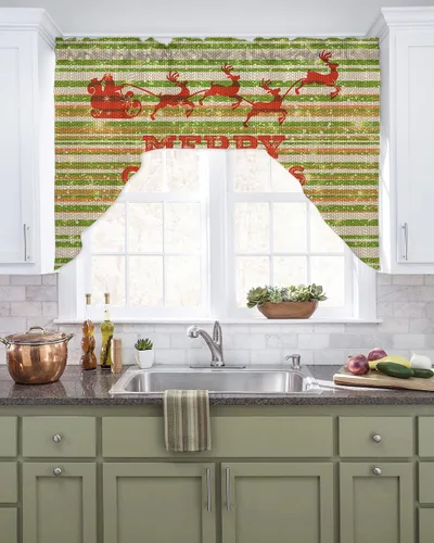 Vista 16 de Juego de cortinas de cocina con cenefa de Navidad de invierno, 3 piezas con bolsillo para barra, cortinas para dormitorio, sala de estar, baño