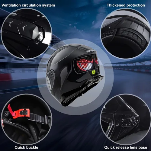 Vista 6 de Casco de Motocicleta - Casco Integral Aprobado por DOT (Control de Aplicación Inteligente), Casco de Motocicleta Compacto