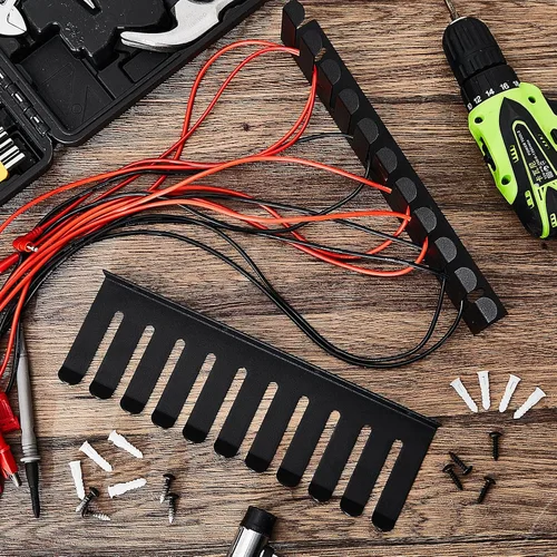 Vista 7 de Beeveer Organizador de cables para montaje en pared, 4 unidades, color negro, con 10 ranuras para cables, 0.32 pulgadas de ancho para organizar