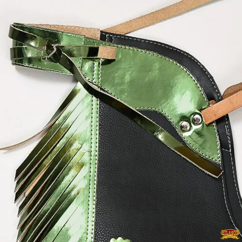 Vista 3 de HILASON Pro Rodeo Bull Riding Chaps de piel sintética juvenil verde oliva base verde oliva Chaps de montar toros Western Chaps cuero Western